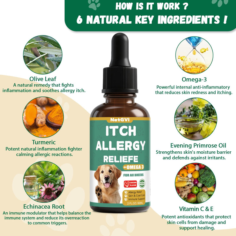 Dogs Allergy Itch Relief Drops, Yeast Infection Treatment for Dog for Itchy Skin and Itchy Ear, Allergy & Paw Itching, Soothes Irritation & Reduces Inflammation Herbal Dog Supplement Drops 1 Pack