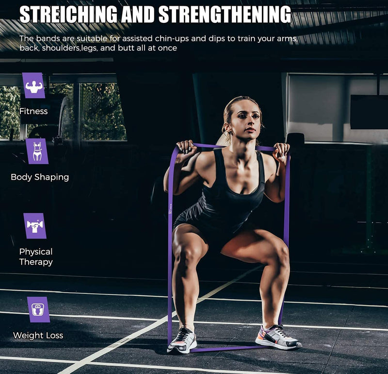 VEICK Resistance Bands for Working Out, Exercise Bands, Workout Bands, Pull Up Assistance Bands, Long Heavy Stretch Bands Set for Men and Women, Power Weight Gym at Home Fitness Equipment Purple/Black/Red/Yellow(0.3-1.1in) - BeesActive Australia