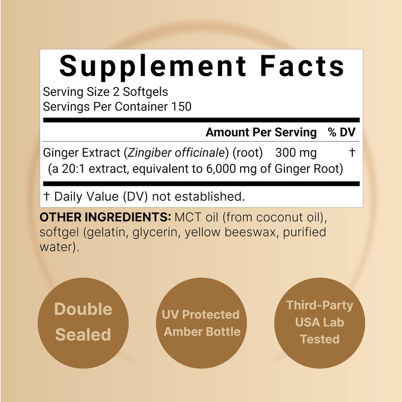 Ginger Root with MCT Oil ‚Äì 6,000mg Equivalent ‚Äì 300 Softgels | Highly Bioavailable | 20:1 Root Extract | Herbal Supplements for Digestive Health & Occasional Bloating | Non-GMO, Gluten Free