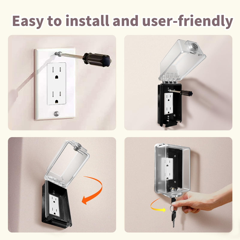 Baby Safety Outlet Cover Box-Key Lock for Much Better Toddler Proofing,Easier Operation,Simple 4 Step Install with Included Screws,Suitable for all Standard Electrical Outlets and Wall Switch 1 Pack