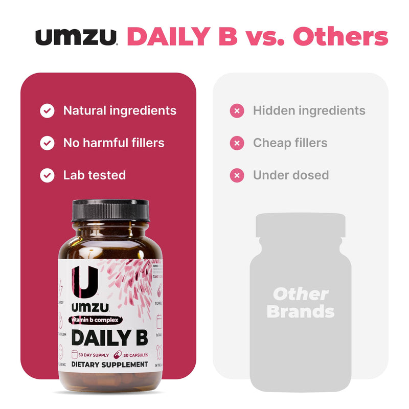 UMZU Daily B Vitamin B Complex, 30 Day Supply | Vitamins B1, B2, B3, B5, B6, B7, B9 and B12, Folic Acid and Biotin, Energy, Focus, Mood and Metabolism Support
