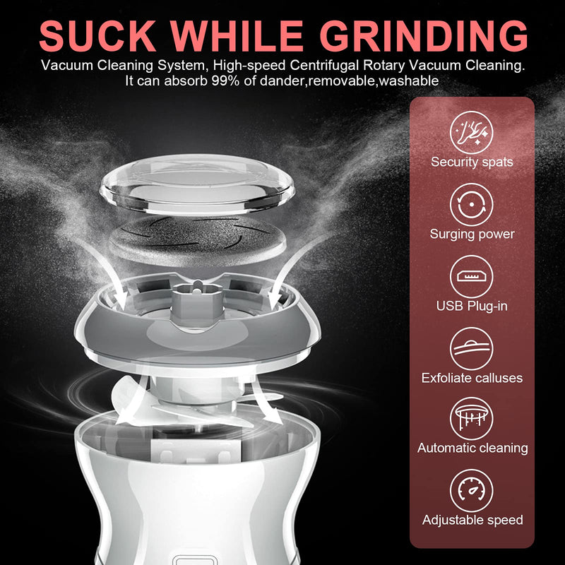 Professional Electric Feet Callus Remover,Portable Rechargeable Foot File Pedicure Tools with Vacuum Adsorption Foot Grinder 2 Speed 3 Grinding Heads, Ideal for Dead Skin/Powerful Exfoliation Auto - BeesActive Australia