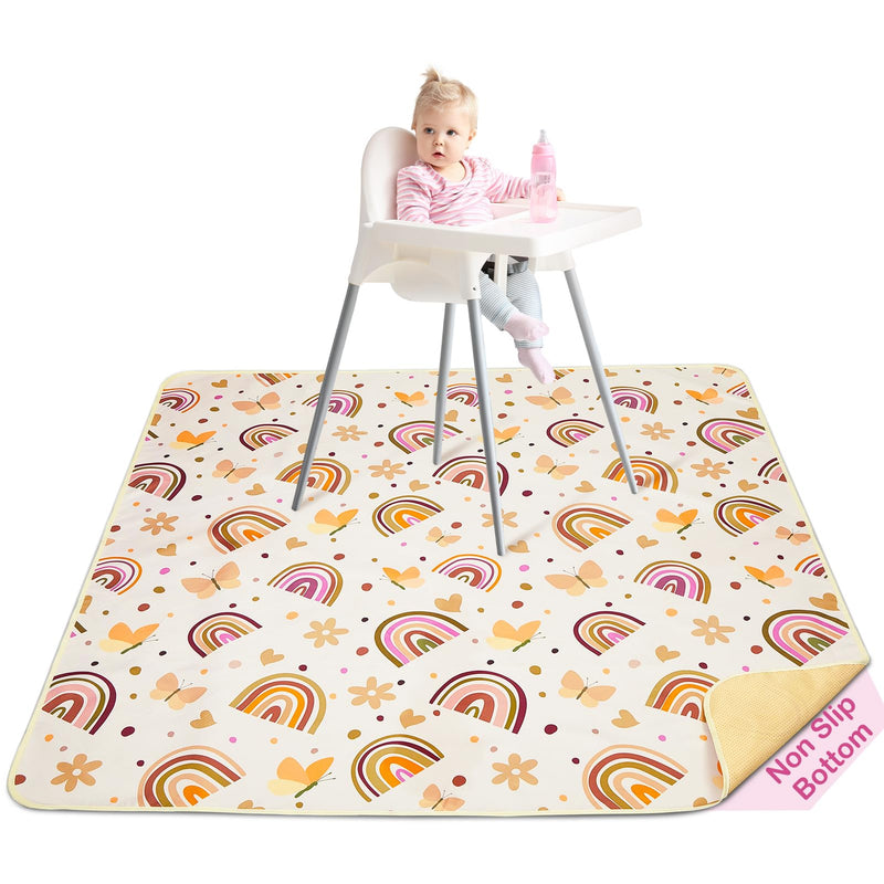 Basumee Splat Mat High Chair Mat Waterproof Baby Play Splat Mat for Under High Chair Food Catcher Highchair Mat for Floor Non Slip Bottom, Brown Rainbow, 46x42 Inches - BeesActive Australia