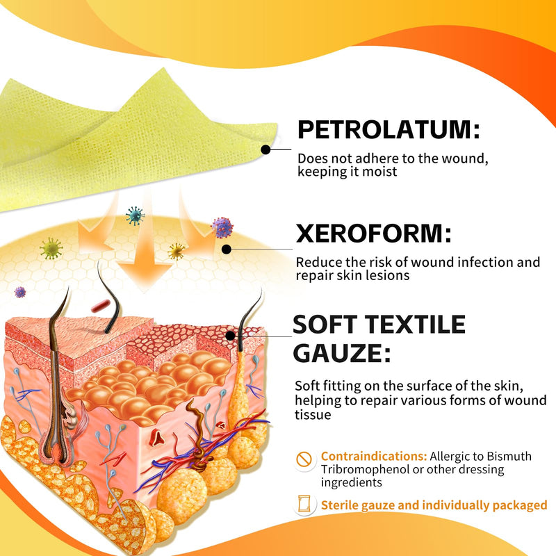 Xeroform Petrolatum Dressing 1"x8" Pack of 50, Non Stick Pads for Wounds, Non-Adherent Gauze, Fine Mesh Sterile for Wound Care, Burns, Lacerations, Skin Grafts & Surgical Incisions 1 x 8 Inch(Pack of 50）