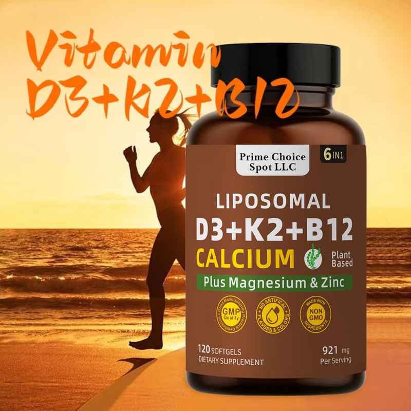 Vitamin D3 K2 B12 with Calcium Magnesium Zinc, 5000 IU, 120 Softgels | 6-in-1 bone & muscle support, High Potency D3 5000 IU, K2 MK7 for calcium absorption, Mobility & Energy, non-GMO, plant-based
