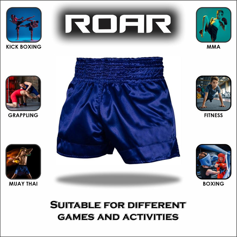 ROAR-INT Kid's Muay Thai Shorts Martial Arts MMA Kickboxing Shorts for Boys Girls Boxing Trunks Shorts Regular Fit Small Blue