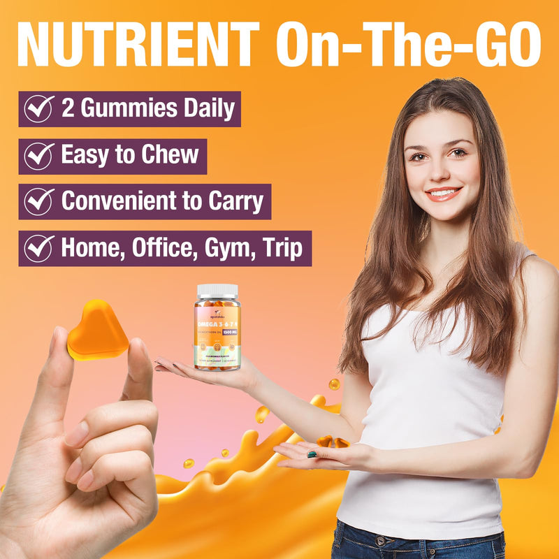 Omega 3 6 7 9 Gummies for Women - Omega 3 Supplement with Sea Buckthorn Oil, Flaxseed Oil, Vitamins E, A & Probiotics - Skin, Eye & Dryness, Chamomile Flavor - 60 Gummies 60 Count (Pack of 1)