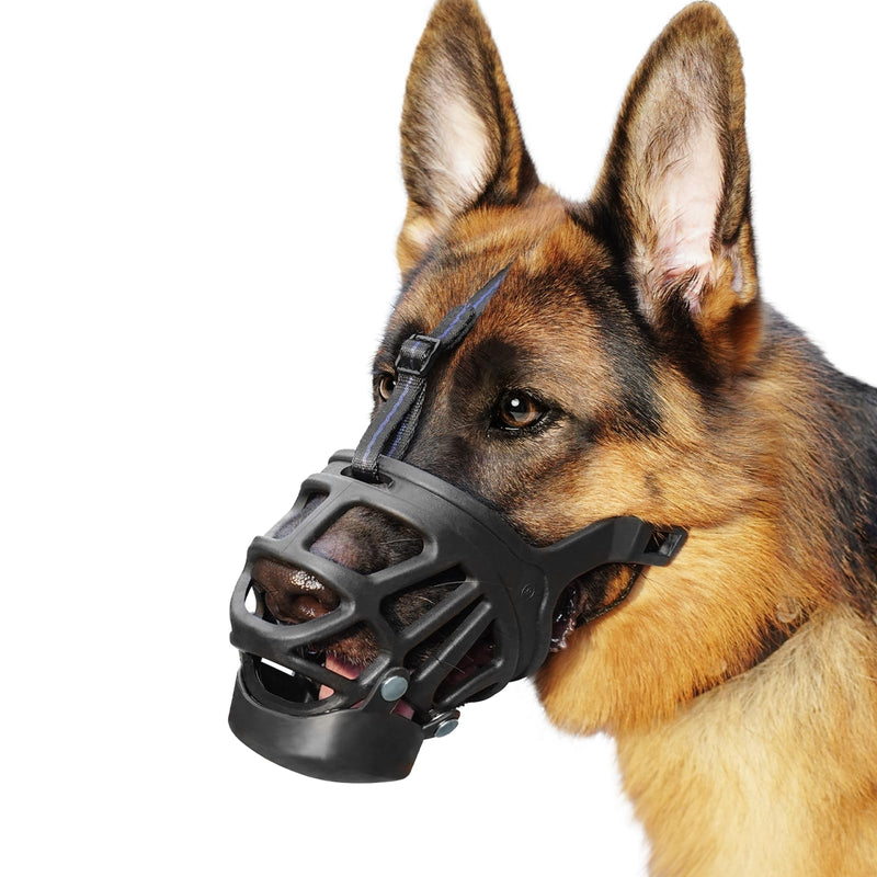 BARKLESS Basket Muzzle for Dogs, Humane Muzzle to Prevent Biting and Scavenging, Snap-on Treat Cover Helps Dogs Acclimatize Mouth Cover, Adjustable Mouth Guard for Positive Training, Grooming Black S