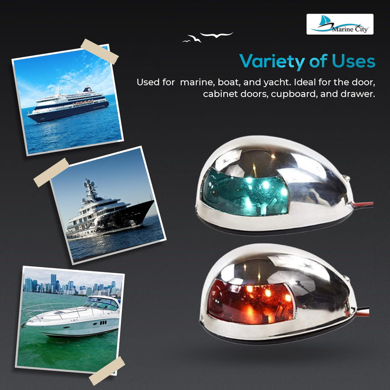 MARINE CITY LED Navigation Side Lights – Stainless Steel, Corrosion-Resistant, Waterproof, 3-3/16 Inches Length, Red & Green Bow/Stern Lights for Pontoon, Yacht & Boats (1 Set) - BeesActive Australia