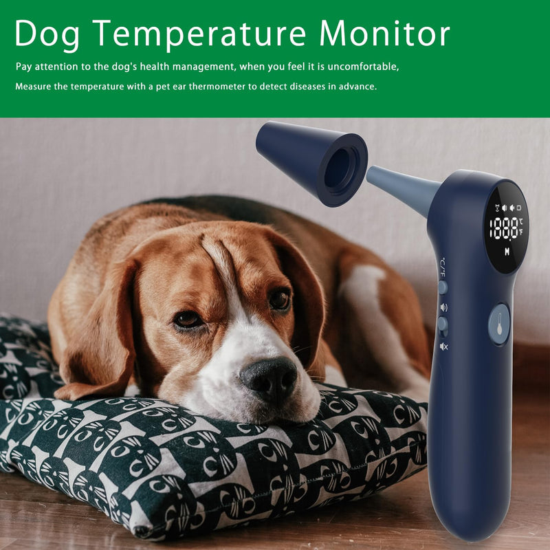 Non-Contact Dog Ear Thermometer - Rapid Measurement - Includes 20 Pet Swabs - Ear Thermometer for Dogs, Cats, Rabbits (Blue) - BeesActive Australia