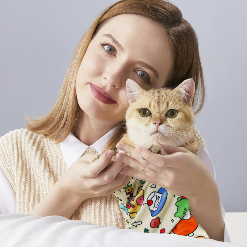 SPERMUOY Cat Grooming Wrap, Cat Wrap for Cutting Nails, Cat Grooming Cloth, Cat Restraints for Nail Clipping with Comb, Self-Adhesive Cat Wrap for Claw Cutting (70 x 70 cm) - BeesActive Australia