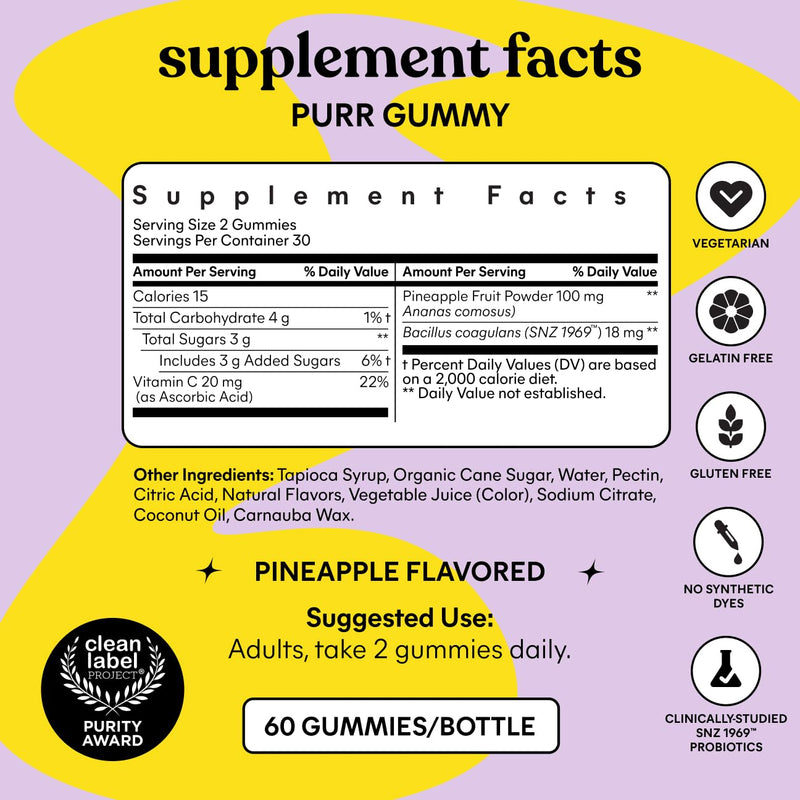 Lemme Purr Vaginal Probiotic Gummies for Women (60 Gummies) (Pack of 2) | Balanced pH, Healthy Odor, Yeast Balance & Flora Support + Vitamin C for Immune Health - Tasty Pineapple 60 Count (Pack of 2)