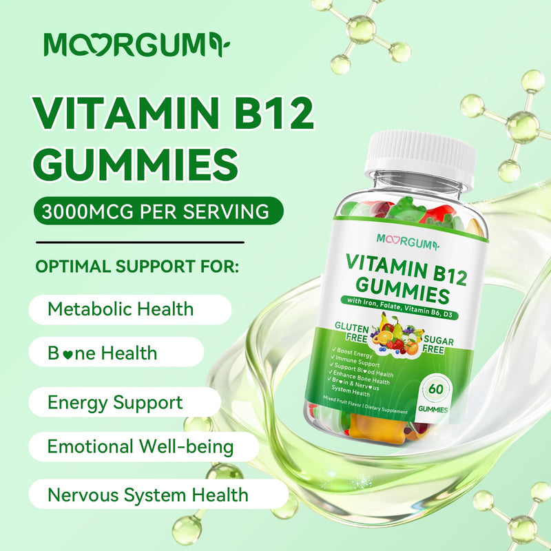 1 Pack Methyl B-12 3000mcg Gummies for Kids & Adults, Vitamin B12 (Methylcobalamin) with Vitamin B6, Folate & D3, Supports Energy, Metabolism & Immune Wellness, 60 Count 60 Count (Pack of 1)