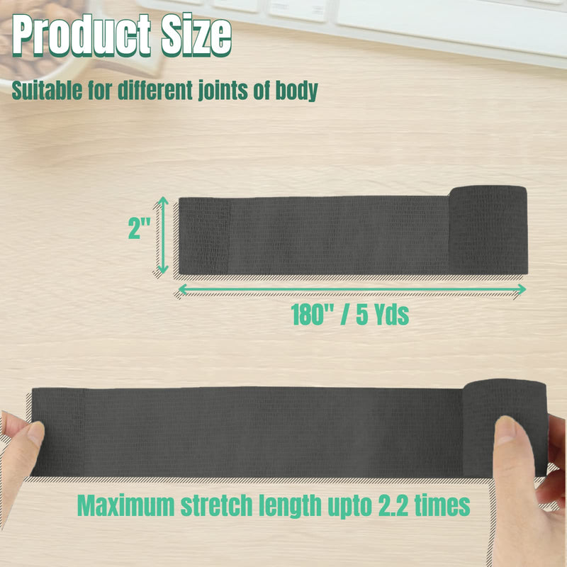 (12 Pack 2" x 5 Yards) Self Adhesive Bandage Wrap, Elastic Adhesive Bandages for Medical, First Aid, Sports, Athletic, Vet, Horse and Dog Black. - BeesActive Australia