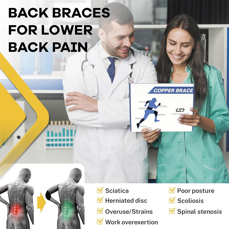JIUFENTIAN Copper Back Braces for Lower Back Pain with Support System - Lower Back Brace for Herniated Disc,Lumbar supports for Sciatica, Scoliosis,Heavy Lifting and Work(Large) BR24A Large - BeesActive Australia