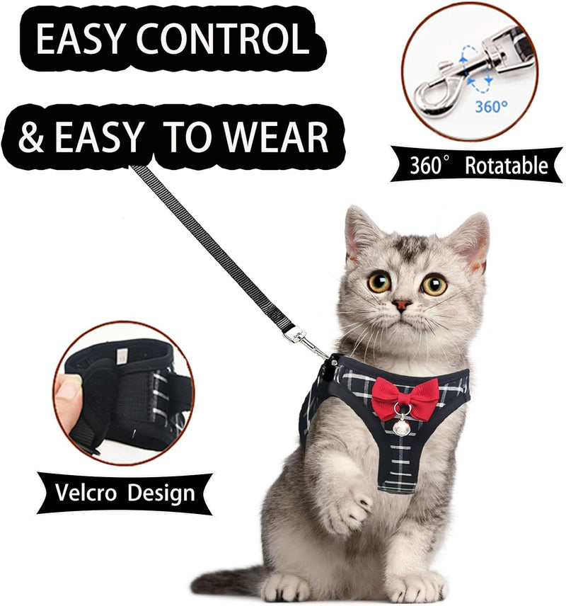 Cat Leash and Harness Set,Breathable Dog Harness,Pet Harness,Adjustable Mesh cat Harness and Leash Escape Proof for Puppy Cat Rabbit (Black, XS) Black - BeesActive Australia