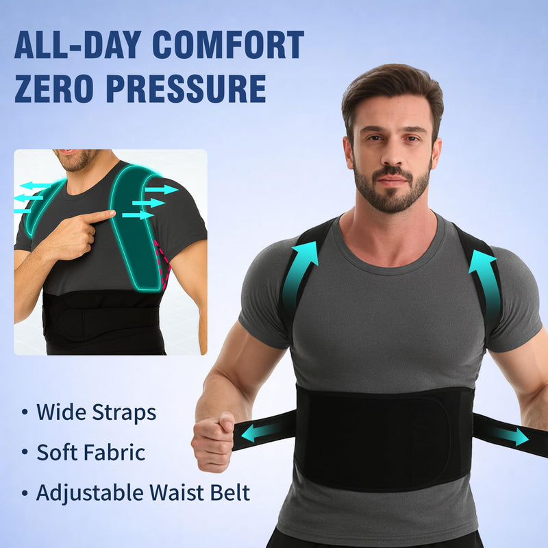 Back Brace Support Posture Corrector for Women & Men – Full Back Support for Upper, Mid & Lower Back Pain Relief, Ergonomic 3-in-1 System Improves Posture & Helps with Slouching, Rounded Shoulders, XL (37–43 in waist) X-Large 1