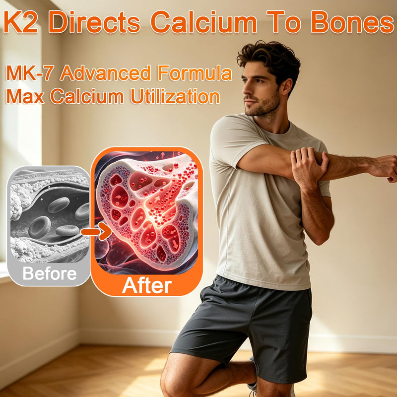 Vitamin K2 Gummies Orange Flavor, Bone & Heart Wellness Support for Adults 60 Count (Pack of 1)