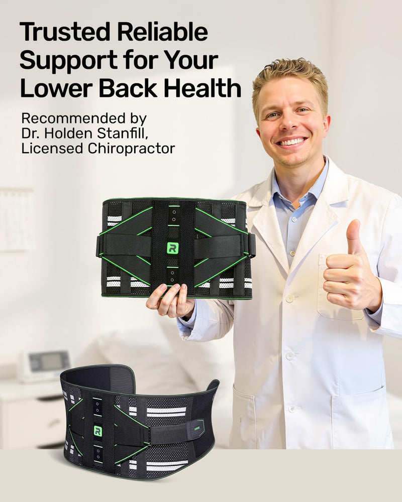 Rakiie Back Brace for Lower Back Pain Relief, 8 Stays Powerful Lumbar Support for Men Women, Back Support Belt with 3D Pad, Breathable Back Support Brace with Adjustable Strap for Herniated Disc, Sciatica, Green Size M Medium - BeesActive Australia