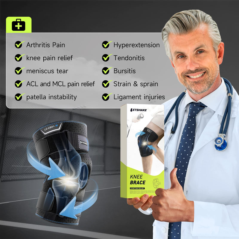 LETSHAKE Hinged Knee Brace for Men Women Adjustable Knee Support with Side Stabilizers for Knee Pain Relief, Meniscus Tear, Arthritis Pain and Support Plus Size ACL Knee Braces (Large) Large