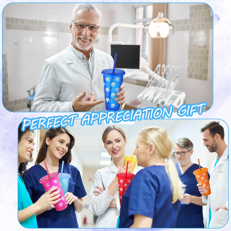 Reallnaive 20 Pcs Dental Teeth Plastic Tumblers with Straw and Lids Bulk