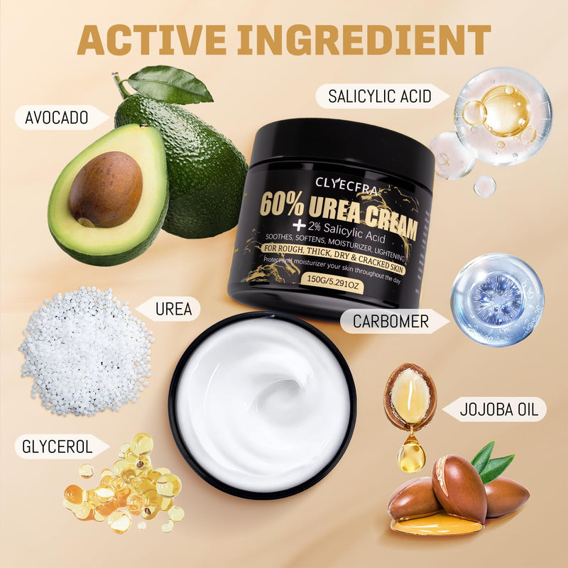 60% Urea Cream with 2% Salicylic Acid, Urea Cream 60 Percent for Feet & Hands- Maximum Strength Moisturizer for Rough, Dry, Thick & Cracked Skin, Callus Remover, Deep Hydration, 150g 5.29 Ounce (Pack of 1) - BeesActive Australia