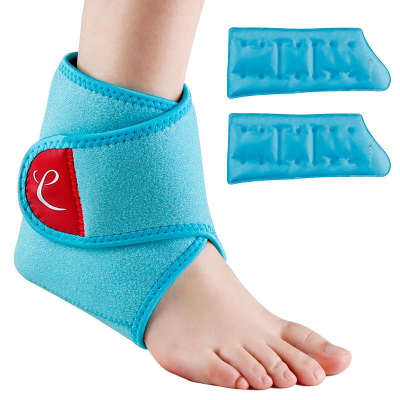 Comfytemp Ankle Ice Pack Wrap Brace for Swelling, Foot Pain Relief, 2 Gel Packs for Injuries Reusable, Hot Cold Compress Therapy for Plantar Fasciitis Relief, Heel Spur, Achilles Tendonitis, Swelling Ankle Ice Pack Wrap (1 Wrap + 2 Gel Ice Packs)