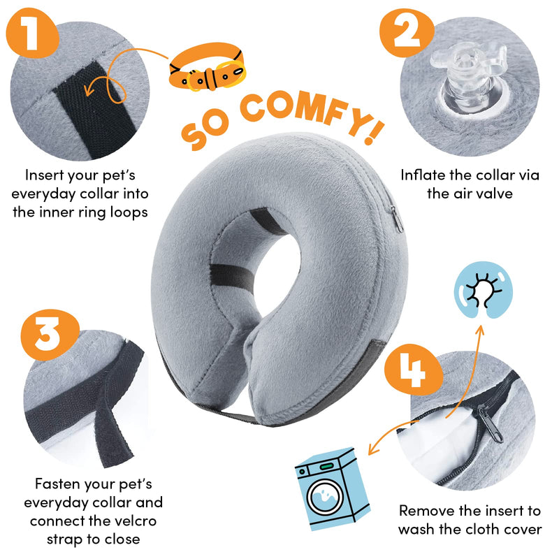Bencmate Inflatable Neck Brace for Dogs & Cats, Dog Collar Leak Protection Dog for Recovery After Operations or Wounds, Dog Neck Brace that Does Not Block the View [Neck: 12"-18"]Large Gray - BeesActive Australia