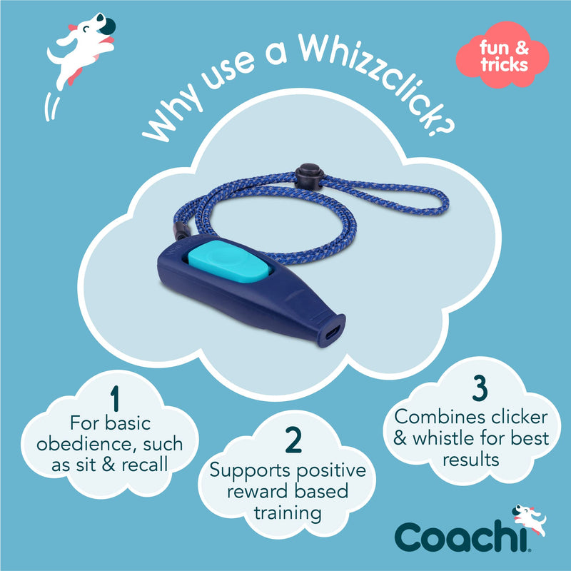 Coachi Whizzclick, 2-in-1 Combined Clicker and Whistle, Dog Training Whistle for Recall and Clicker Training for Rewarding, Adjustable and Reflective Lanyard, Suitable for Dogs and Puppies Navy - BeesActive Australia