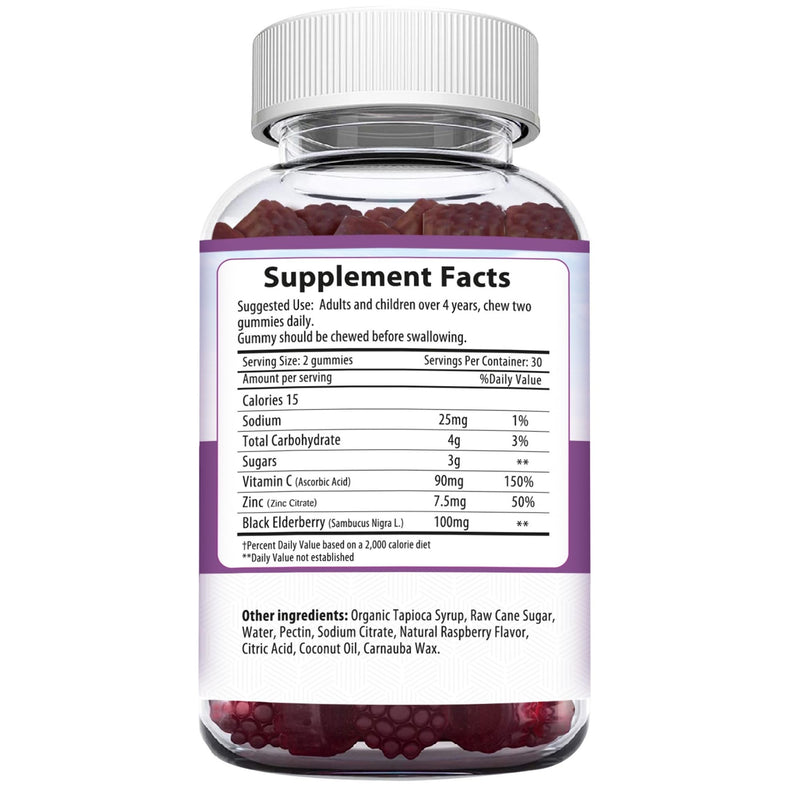 HERBION Elderberry Gummies with Vitamin C & Zinc - Healthy Immune System Support - Gluten-Free & Gelatin-Free - 60 Gummies for Adults & Children 4 Years & Above - Made in USA, 60 Count (Pack of 1) 1 Count (Pack of 1)