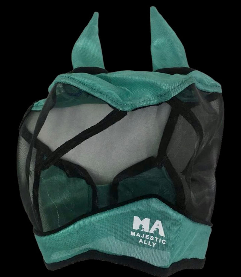 Majestic Ally Horse Fly Mask with Ears, Comfort Durable Fine Mesh, Soft Fleece Touch on Skin, Protect Eyes and Ears (Turquoise) Turquoise - BeesActive Australia