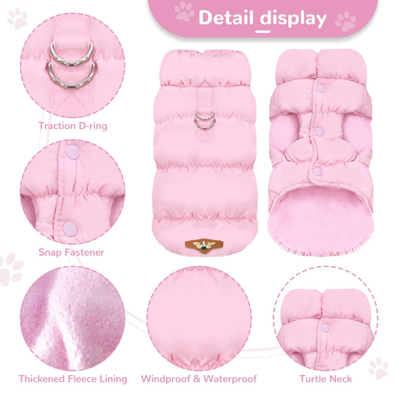 Winter Warm Dog Jacket for Small Medium Dogs Cat Cold Weather Coats with Harness Paded Dog Fleece Vest Waterproof Windproof Dog Snow Jacket Pet Puppy Clothes（Pink,XS） X-Small Pink - BeesActive Australia