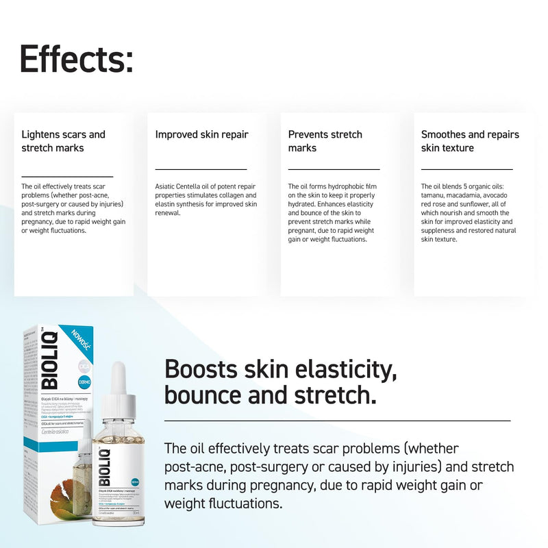 Bioliq - Dermo CICA Oil for Scars and Stretch Marks - Reduces Visibility, Enhances Elasticity During Pregnancy, 5 Oils - 30ml