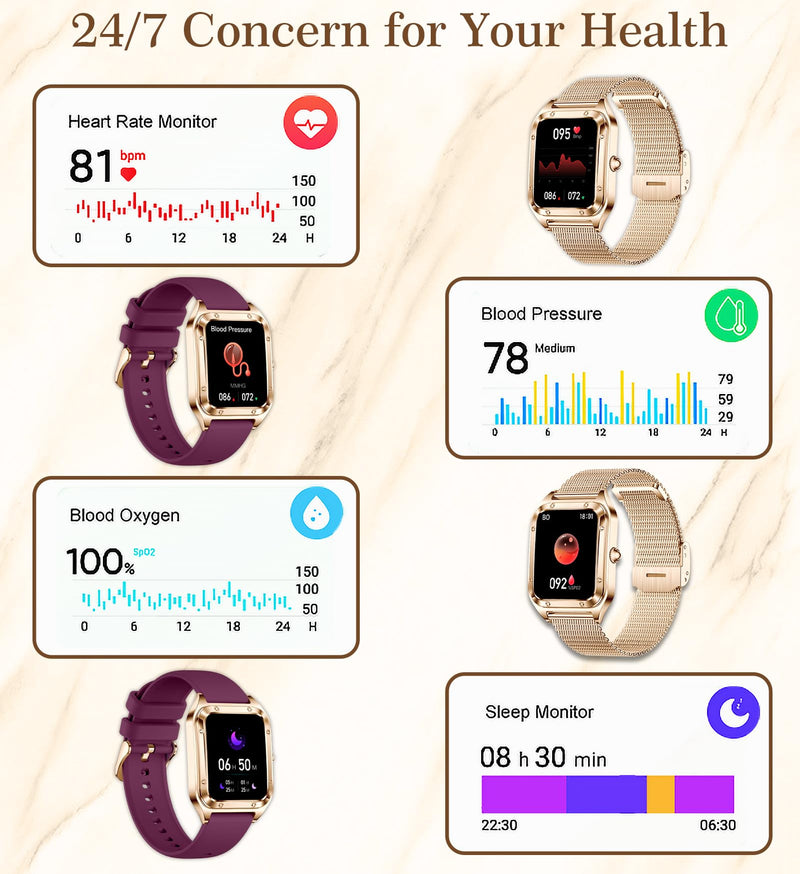 Smart Watch for Women, 1.6'' Bluetooth Call(Answer/Dial), Activity Fitness Tracker with Heart Rate/Sleep Monitor 100+ Sports Pedometer AI Voice, Smartwatch for Android iPhone Compatible (Rose Gold) gold03
