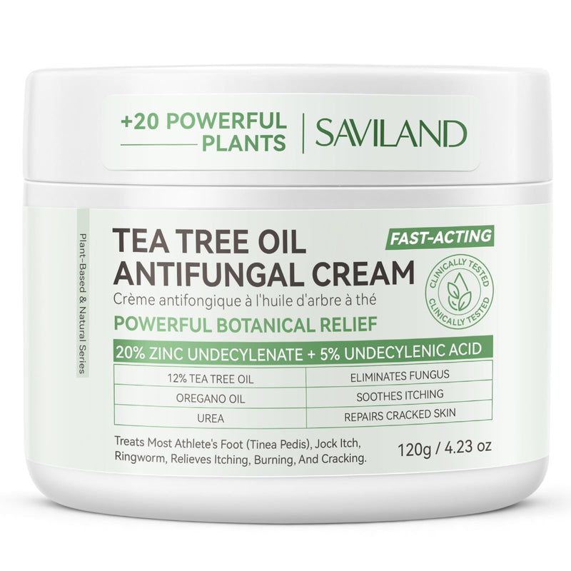 SAVILAND Antifungal Cream 120g FSA-HSA Max Strength 25% Undecylenic Acid Anti Fungal Cream for Skin Foot Fungus Treatment Athletes Foot Jock Itch Ringworm Skin Comfort with Tea Tree & Oregano Oil - BeesActive Australia