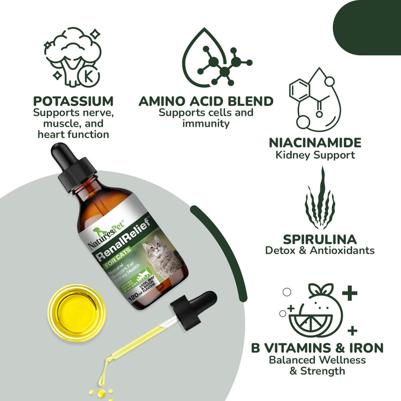 RenalRelief – Kidney Support Supplement for Cats (120ml) | Supports Urination, Detox & Fluid Balance | Beef, Liver & Bacon Flavour