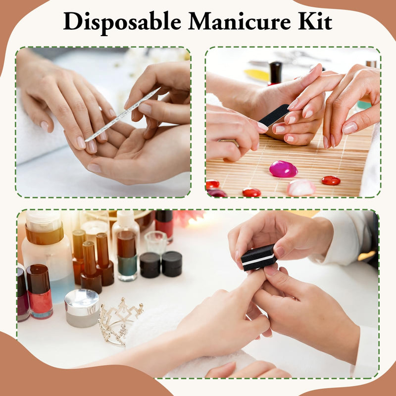 100 Sets Disposable Manicure Kit Individually Package Nail Tech Must Haves Pedicure Set with Mini Nail File Buffer Cuticle Stick Tool for Salon Home Gifts - BeesActive Australia