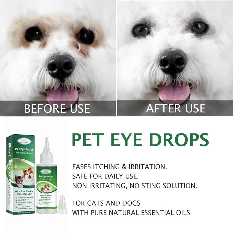 60ml Pet Eye Drops for Dry Eyes,Eye Drops for Dog Cat for Relieve Eyes Itching,Pet Eye Cleansing Drops for Dogs,Dog Eye Cleaner Gentle Formula for Animals,Non-Irritating and Natural Eye Cleaning