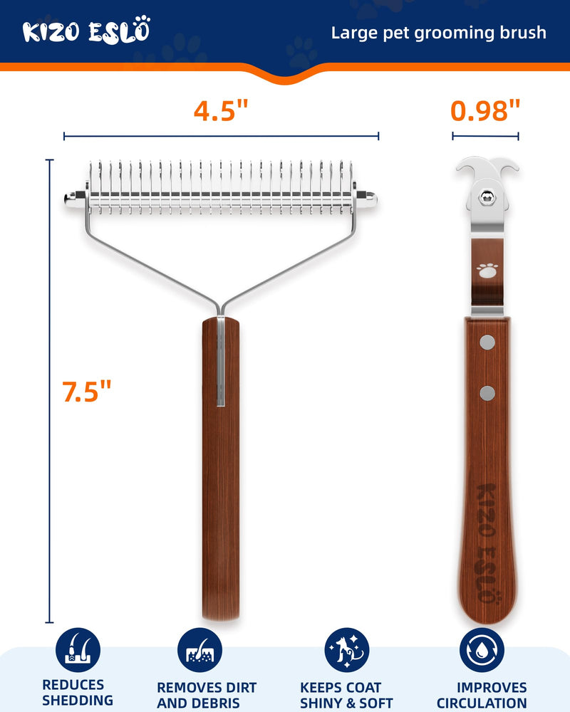 Extra Large 2-Sided Undercoat Rake for Dogs & Cats, Dog Brush for Shedding Remove Mats, Dematting Comb, Safe&Gentle Grooming Brush for German Shepherds Medium to Long-Haired Pets,Premium Wooden Handle XL - Super Fast Hair Removal - BeesActive Australia