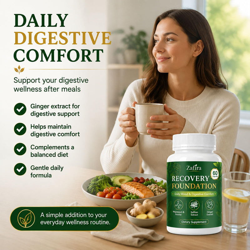 Zafira Organics Saffron Supplements, Zafira Recovery Foundation Capsules for Daily Wellness Support & Digestive Comfort with Saffron Extract, Magnesium Bisglycinate, Ginger, Zinc, Vitamin D3 & B12 1 pcs