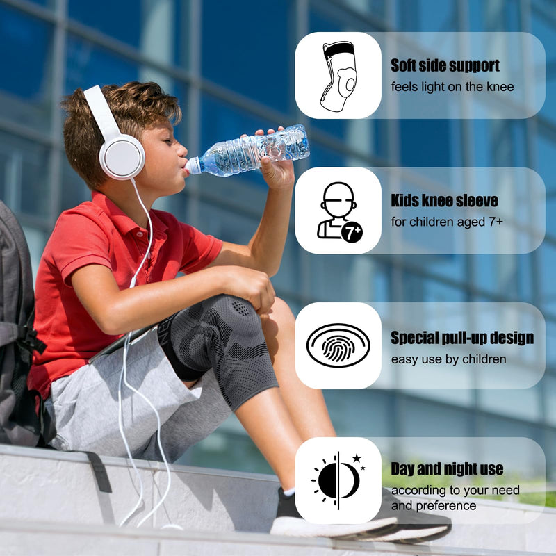 NEENCA Kids Knee Brace Sleeve, Youth Knee Compression Sleeve for Children - Boys & Girls. Child Knee Support with Patella Gel Pad & Side Stabilizers for Knee Pain, Sports, Outdoor - FSA/HSA Approved Large Black - Single