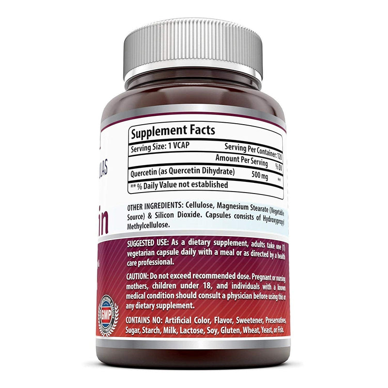 Amazing Formulas Quercetin 500 Mg, 120 VCaps - Dietary Supplement, Vegan Capsules, Non-GMO, Gluten Free - Optimal With A Balanced Diet and Regular Exercise