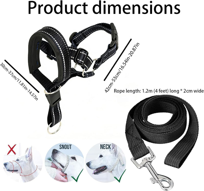 Adjustable Dog Head Halter with Safety Strap, Soft Padded Dog Head Collar for Small Medium Large Dogs, No-Pull Dog Harness for Training and Walking (Large, Black) L