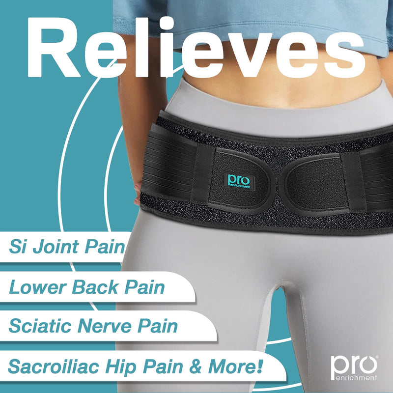 Sacroiliac Hip SI Belt for Women and Men That Alleviates Sciatic, Pelvic, Lower Back, Leg and Sacral Nerve Pain Caused by Si Joint Dysfunction| USA Patented - Hip Brace Support (Regular/Black) Black Regular (Hip Size 30" - 45”)