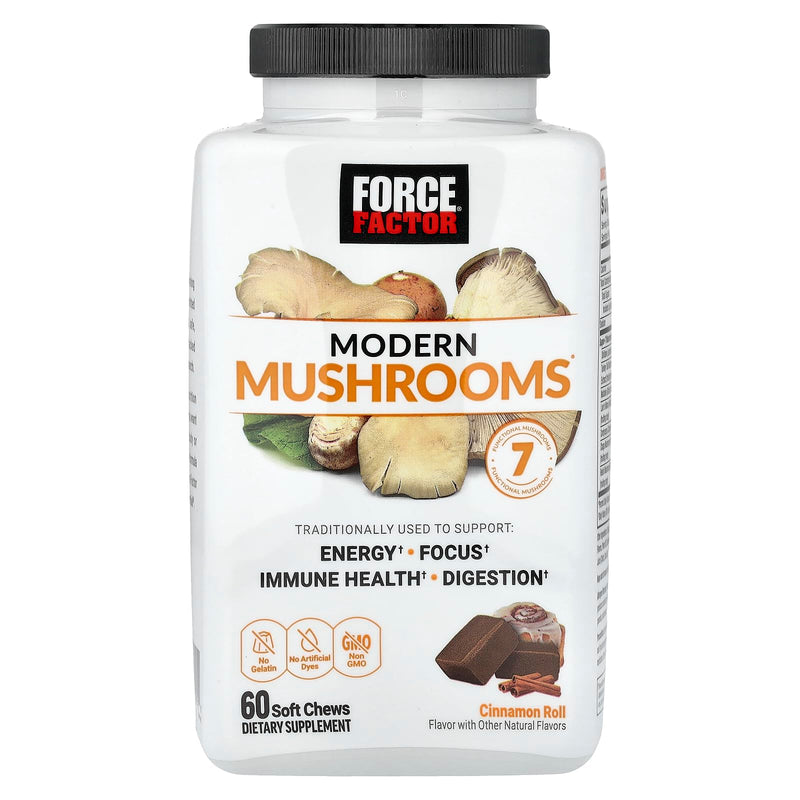 Force Factor Modern Mushrooms Soft Chews, Mushroom Supplement with Lions Mane, Turkey Tail, & Cordyceps to Support Energy, Focus, Immunity, & Digestion, Cinnamon Roll, 60 Soft Chews 60 Count (Pack of 1) - BeesActive Australia