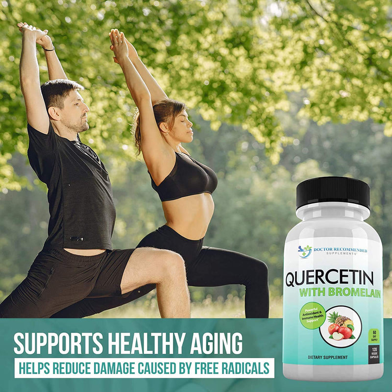 DOCTOR RECOMMENDED SUPPLEMENTS Quercetin 800mg w/Bromelain 165mg Per Serving- 120 Veggie Capsules-Full 60 Day Supply, Vitamin Supplement & Bioflavonoids, Gluten Free, Non-GMO (Pack of 2) 120 Count (Pack of 2) - BeesActive Australia