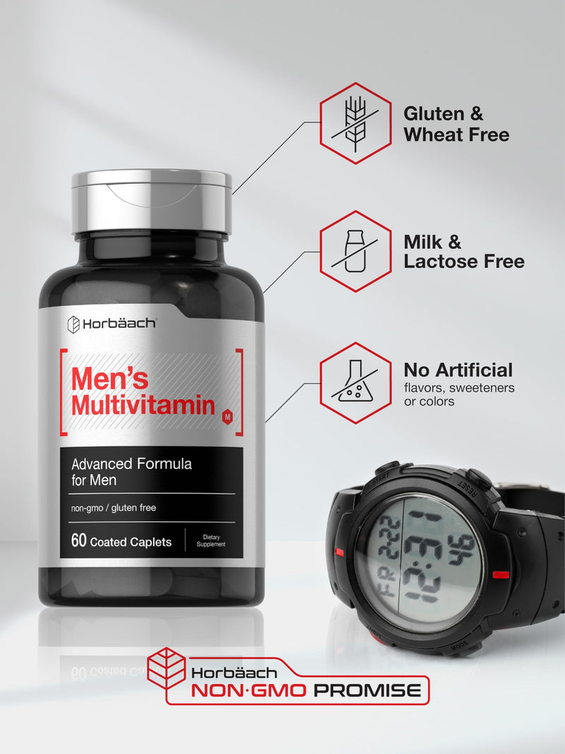 Horbäach Mens Multivitamin | 60 Caplets | Advanced Formula | with Vitamin C, D, Magnesium, Minerals & More | Non-GMO & Gluten Free Supplement