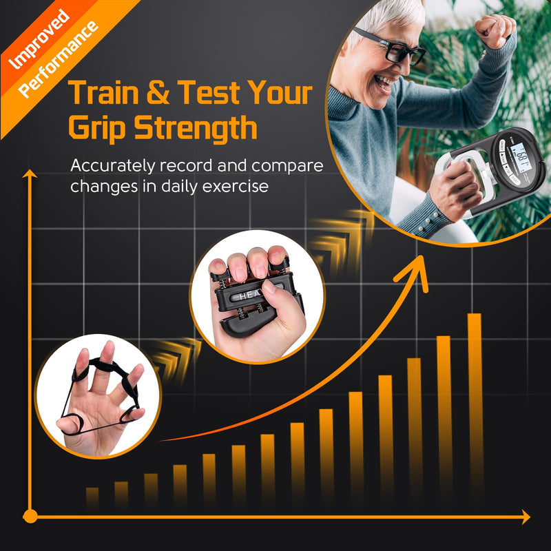 Grip Strength Tester Trainer Dynamometer - Hand Grip Dynamometer with Hand gripper Strengthener Forearm Strengthener Wrist Exerciser for Sports