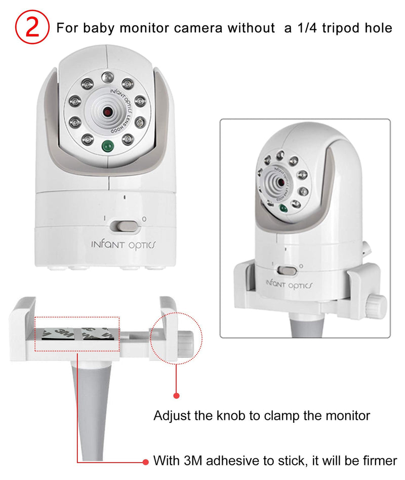 Baby Monitor Mount Camera Shelf Compatible with Infant Optics DXR 8 & DXR-8 Pro and Most Other Baby Monitors,Universal Baby Camera Holder,Attaches to Crib Cot Shelves or Furniture (White) White - BeesActive Australia
