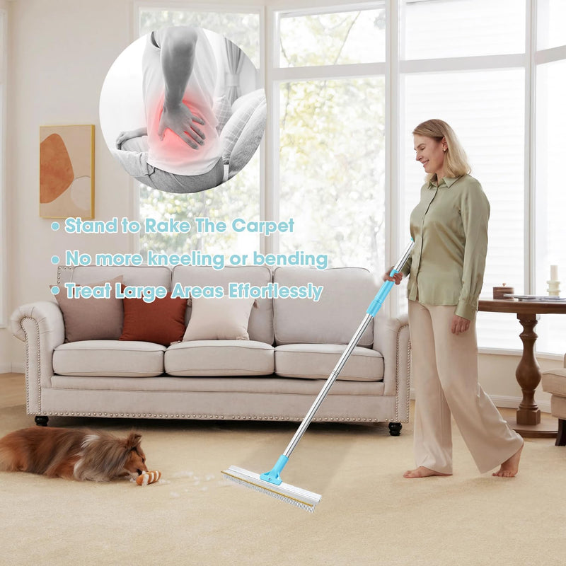 Carpet Rake for Pet Hair Removal, 67'' Adjustable Handle Carpet Rake Cat Dog Hair Remover, Reusable Long Handle Pet Hair Removal Tool, Pet Hair Removal Broom for Rugs, Mats, Couch, Furniture - BeesActive Australia